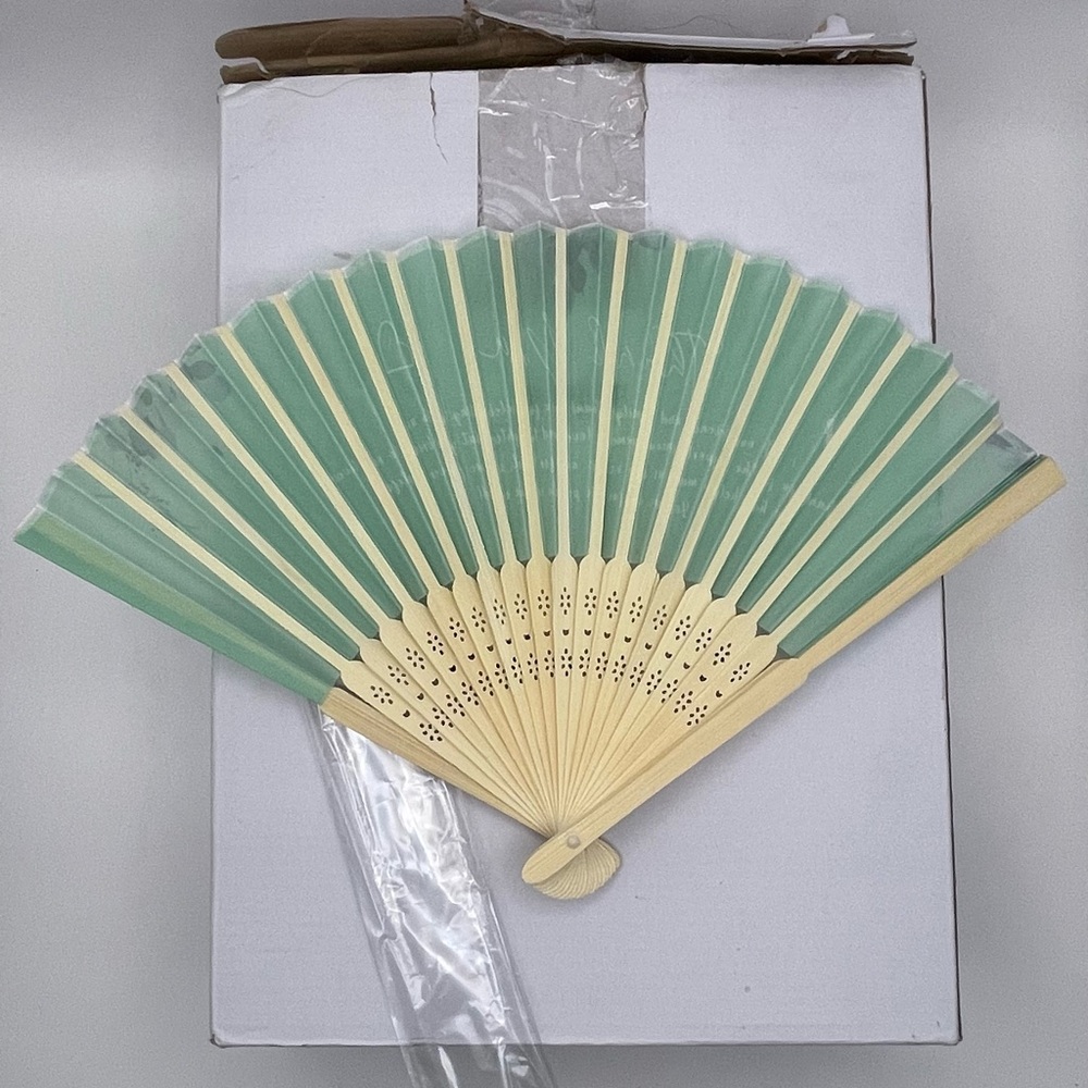 Silk Fabric Folding Fans Bulk Wedding Guests Thank You Bamboo Hand Fan Green TY - Picture 5 of 8